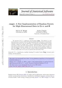 ranger: A Fast Implementation of Random Forests for High Dimensional
  Data in C++ and R