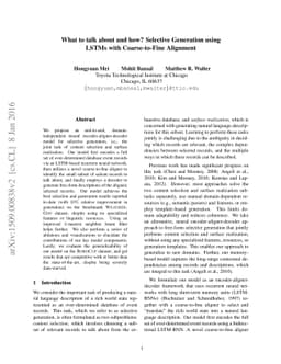 What to talk about and how? Selective Generation using LSTMs with
  Coarse-to-Fine Alignment