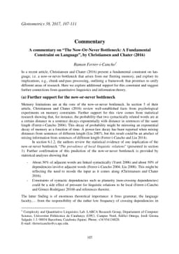 A commentary on "The now-or-never bottleneck: a fundamental constraint
  on language", by Christiansen and Chater (2016)