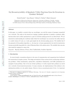 On Reconstructability of Quadratic Utility Functions from the Iterations
  in Gradient Methods