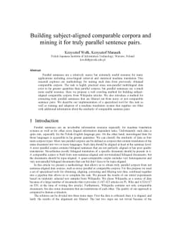Building Subject-aligned Comparable Corpora and Mining it for Truly
  Parallel Sentence Pairs