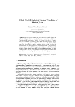 Polish -English Statistical Machine Translation of Medical Texts