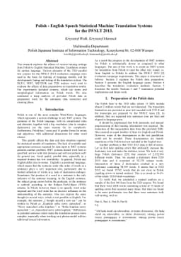 Polish - English Speech Statistical Machine Translation Systems for the
  IWSLT 2013