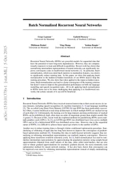 Batch Normalized Recurrent Neural Networks