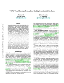 VBPR: Visual Bayesian Personalized Ranking from Implicit Feedback
