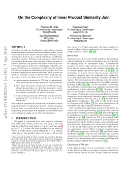 On the Complexity of Inner Product Similarity Join