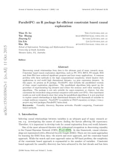 ParallelPC: an R package for efficient constraint based causal
  exploration