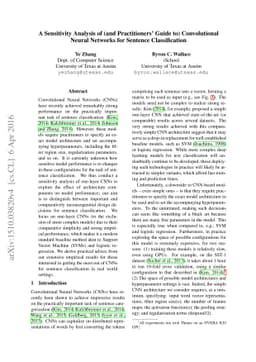 A Sensitivity Analysis of (and Practitioners' Guide to) Convolutional
  Neural Networks for Sentence Classification