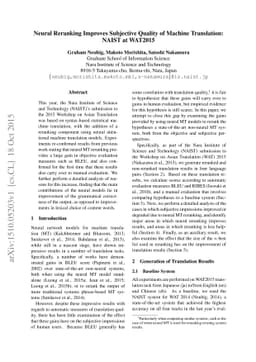 Neural Reranking Improves Subjective Quality of Machine Translation:
  NAIST at WAT2015