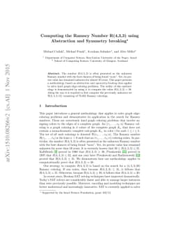Computing the Ramsey Number R(4,3,3) using Abstraction and Symmetry
  breaking