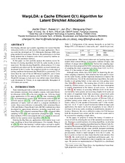 WarpLDA: a Cache Efficient O(1) Algorithm for Latent Dirichlet
  Allocation