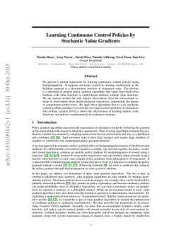 Learning Continuous Control Policies by Stochastic Value Gradients