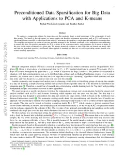 Preconditioned Data Sparsification for Big Data with Applications to PCA
  and K-means