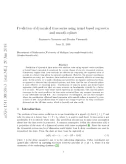 Prediction of Dynamical time Series Using Kernel Based Regression and
  Smooth Splines