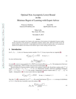 Optimal Non-Asymptotic Lower Bound on the Minimax Regret of Learning
  with Expert Advice