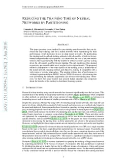 Reducing the Training Time of Neural Networks by Partitioning