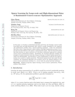 Sparse Learning for Large-scale and High-dimensional Data: A Randomized
  Convex-concave Optimization Approach