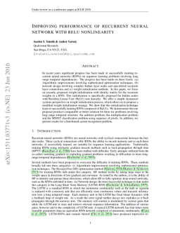 Improving performance of recurrent neural network with relu nonlinearity