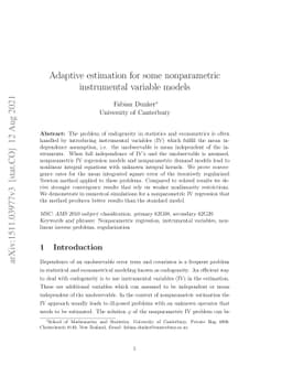 Adaptive estimation for some nonparametric instrumental variable models