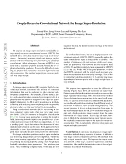 Deeply-Recursive Convolutional Network for Image Super-Resolution