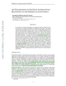 An Exploration of Softmax Alternatives Belonging to the Spherical Loss
  Family