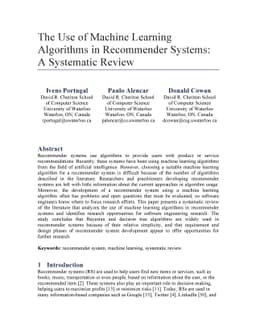 The Use of Machine Learning Algorithms in Recommender Systems: A
  Systematic Review