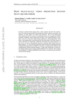 Deep multi-scale video prediction beyond mean square error