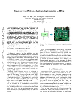 Recurrent Neural Networks Hardware Implementation on FPGA