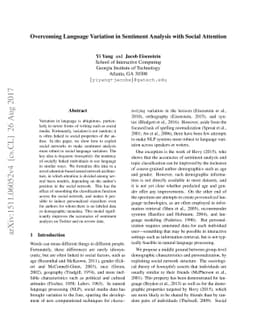 Overcoming Language Variation in Sentiment Analysis with Social
  Attention