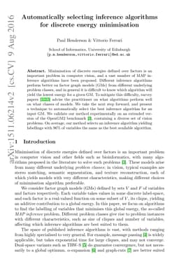 Automatically selecting inference algorithms for discrete energy
  minimisation