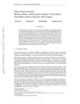 First Step toward Model-Free, Anonymous Object Tracking with Recurrent
  Neural Networks