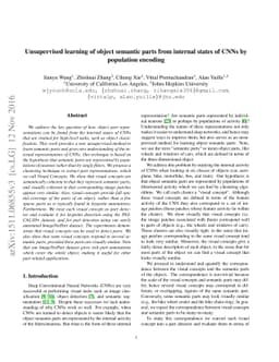 Unsupervised learning of object semantic parts from internal states of
  CNNs by population encoding