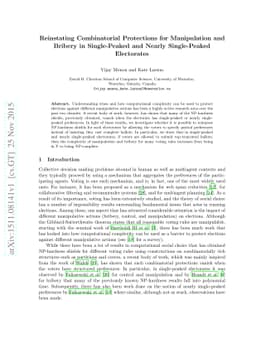 Reinstating Combinatorial Protections for Manipulation and Bribery in
  Single-Peaked and Nearly Single-Peaked Electorates