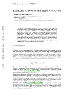 Regularizing RNNs by Stabilizing Activations
