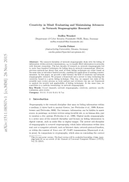 Creativity in Mind: Evaluating and Maintaining Advances in Network
  Steganographic Research