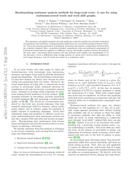 Benchmarking sentiment analysis methods for large-scale texts: A case
  for using continuum-scored words and word shift graphs