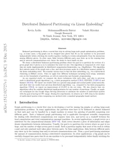 Distributed Balanced Partitioning via Linear Embedding