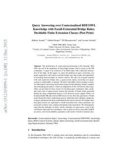 Query Answering over Contextualized RDF/OWL Knowledge with
  Forall-Existential Bridge Rules: Decidable Finite Extension Classes (Post
  Print)