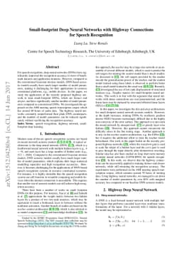 Small-footprint Deep Neural Networks with Highway Connections for Speech
  Recognition