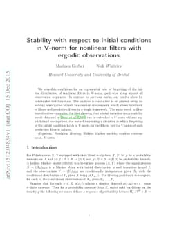 Stability with respect to initial conditions in V-norm for nonlinear
  filters with ergodic observations