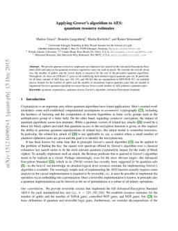 Applying Grover's algorithm to AES: quantum resource estimates