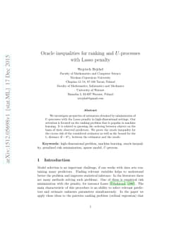Oracle inequalities for ranking and U-processes with Lasso penalty