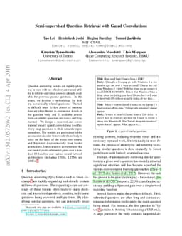 Semi-supervised Question Retrieval with Gated Convolutions