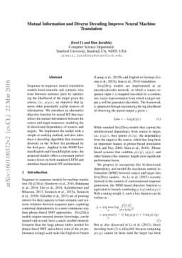 Mutual Information and Diverse Decoding Improve Neural Machine
  Translation