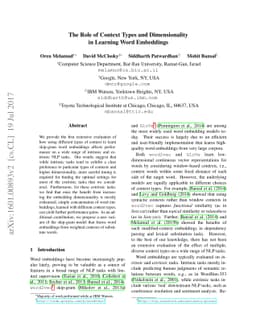 The Role of Context Types and Dimensionality in Learning Word Embeddings