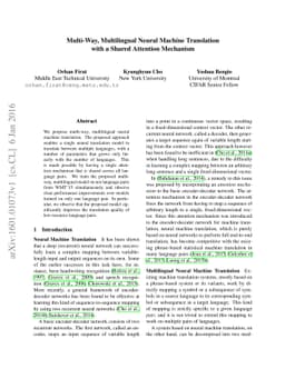 Multi-Way, Multilingual Neural Machine Translation with a Shared
  Attention Mechanism