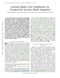 Learning Hidden Unit Contributions for Unsupervised Acoustic Model
  Adaptation