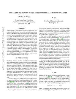 Localized Dictionary design for Geometrically Robust Sonar ATR