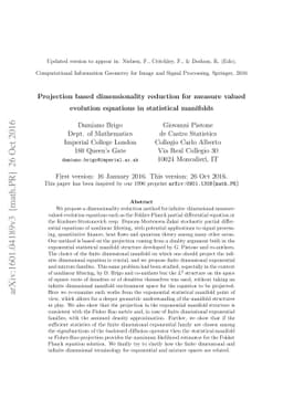 Projection based dimensionality reduction for measure valued evolution
  equations in statistical manifolds