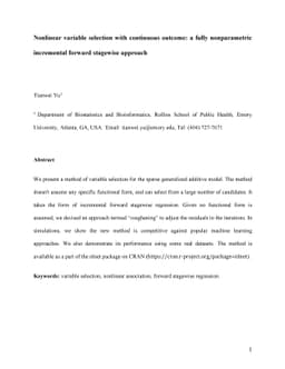 Nonlinear variable selection with continuous outcome: a nonparametric
  incremental forward stagewise approach